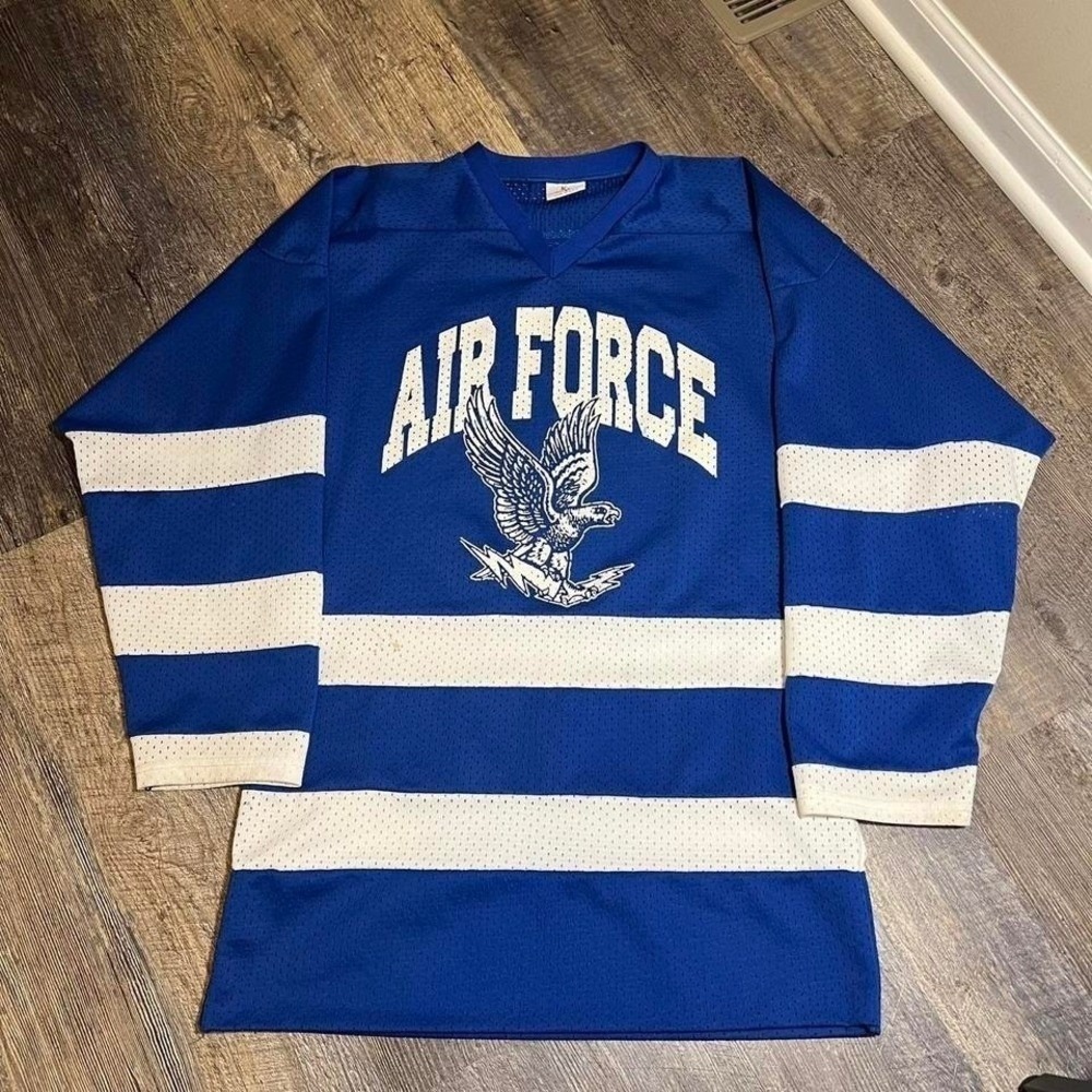 Vintage 1990s K1 Sportswear Air Force Hockey Jersey Blue White Size S